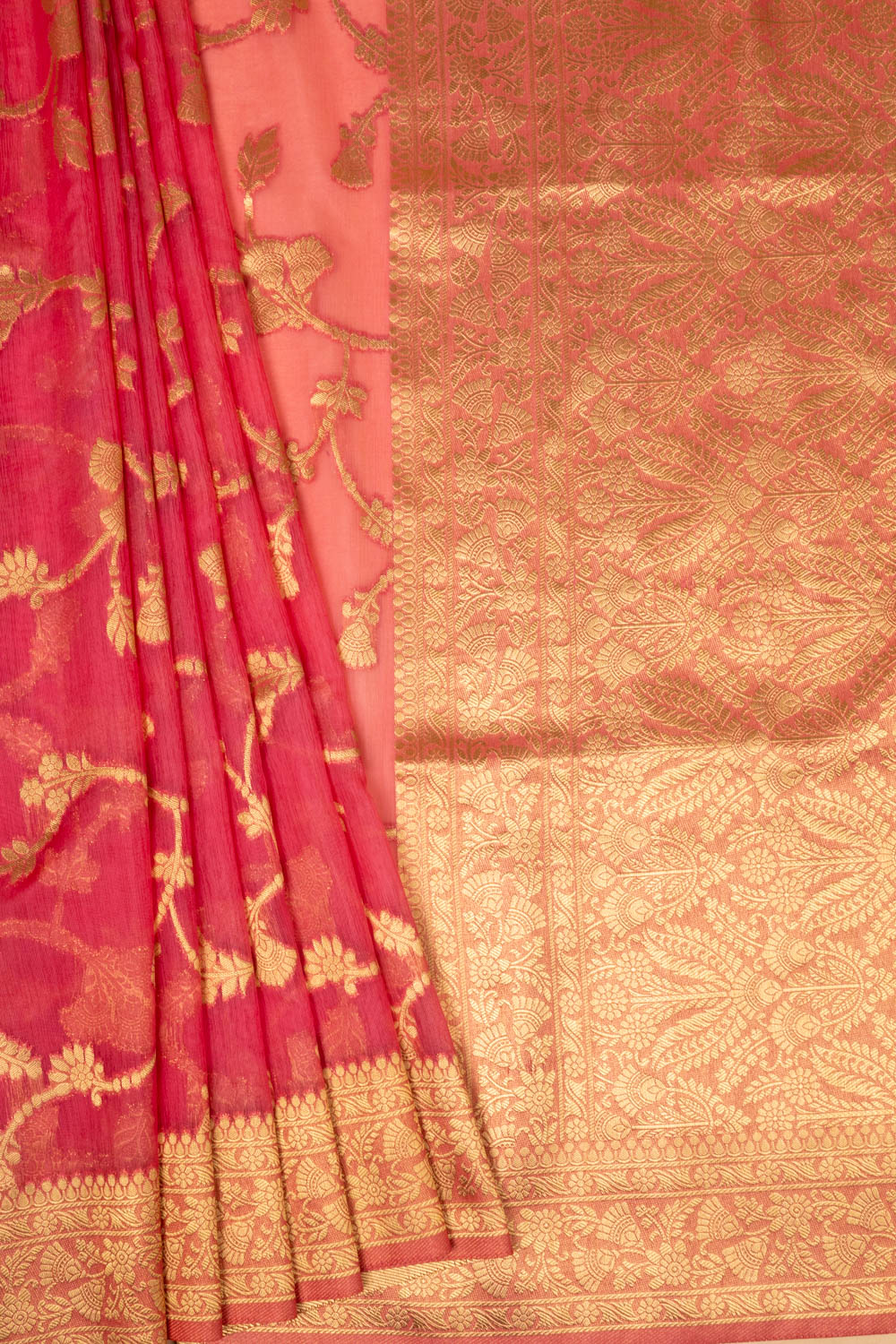 Rani Chanderi Cotton Saree With Unstitched Blouse