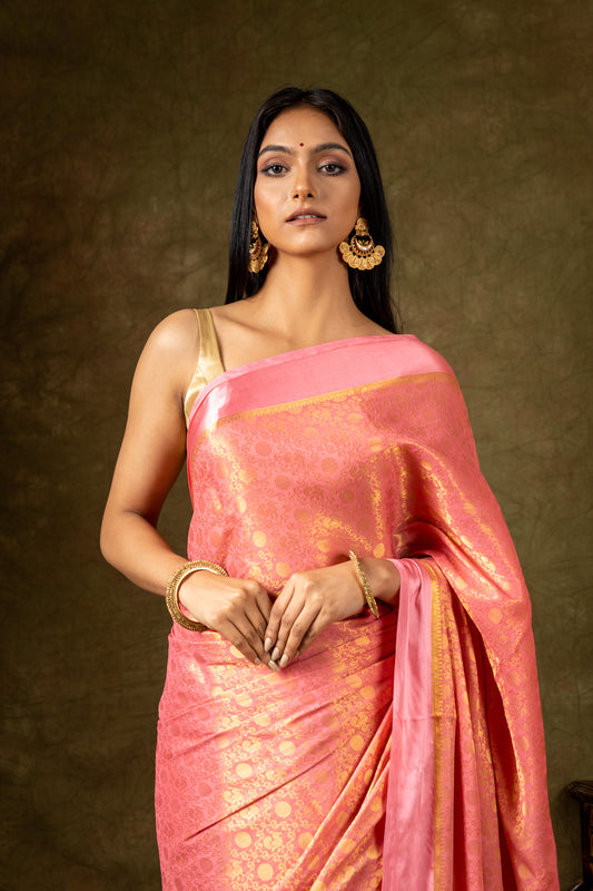 Gajari Woven Zari South Indian Silk Saree With Unstitched Blouse