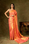 Coral South Indian Silk Saree With Unstitched Blouse