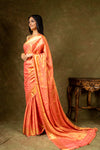 Coral South Indian Silk Saree With Unstitched Blouse