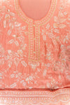 Peach Chinon Unstitched Suit With Chiffon Dupatta