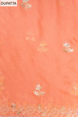 Peach Chinon Unstitched Suit With Chiffon Dupatta