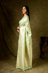 Sea Green Chanderi Cotton Woven Zari Saree With Unstitched Blouse