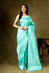 Tea-green South Indian Silk Saree With Unstitched Blouse