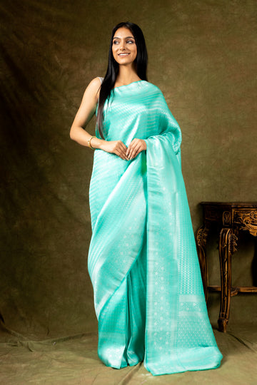 Tea-green South Indian Silk Saree With Unstitched Blouse