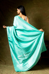 Tea-green South Indian Silk Saree With Unstitched Blouse