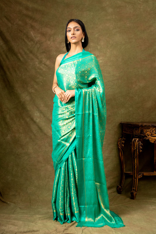 Rama South India Silk Saree With Unstitched Blouse