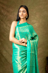 Rama South India Silk Saree With Unstitched Blouse