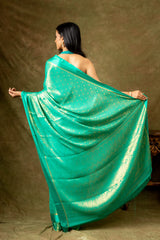 Rama South India Silk Saree With Unstitched Blouse