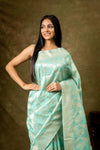 Tea-green Chanderi Cotton Woven Zari Saree With Unstitched Blouse