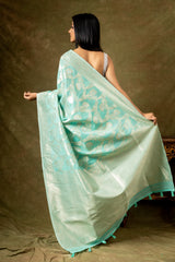 Tea-green Chanderi Cotton Woven Zari Saree With Unstitched Blouse