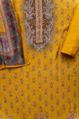 Mustard Crepe Unstitched Suit With Cotton Dupatta