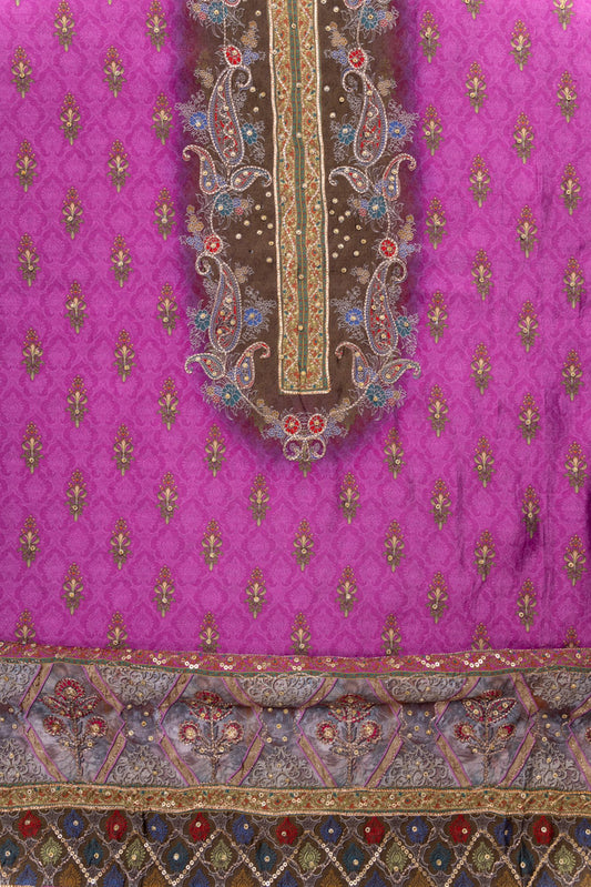 Mauve Crepe Unstitched Suit With Cotton Dupatta