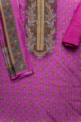 Mauve Crepe Unstitched Suit With Cotton Dupatta