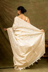 Off White Chanderi Cotton Woven Zari Saree With Unstitched Blouse