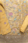 Lemon Gold Organza Unstitched Suit With Chiffon Dupatta