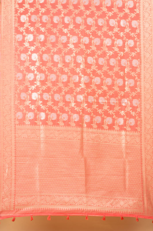 Rose Pink Chanderi Cotton Saree With Unstitched Blouse