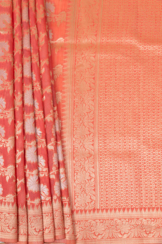 Rose Pink Chanderi Cotton Saree With Unstitched Blouse