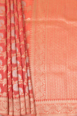 Rose Pink Chanderi Cotton Saree With Unstitched Blouse