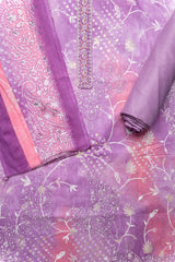 Mauve Floral Printed Cotton Unstitched Suit With Dupatta