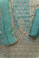 Mint Green Tissue Unstitched Suit With Chiffon Dupatta