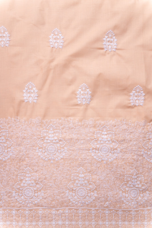 Peach Digital Printed Cotton Unstitched Suit With Cotton Dupatta