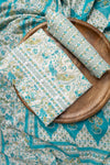 Sky Blue Floral Printed Cotton Unstitched Suit With Dupatta