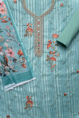 Mint Green Floral Printed Cotton Unstitched Suit With Dupatta