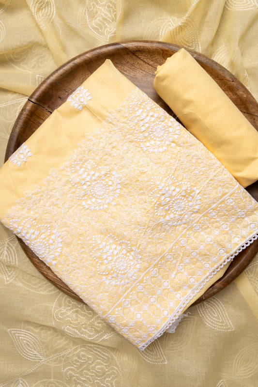 Lemon Gold Digital Printed Cotton Unstitched Suit With Cotton Dupatta