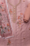 Peach Floral Printed Cotton Unstitched Suit With Dupatta