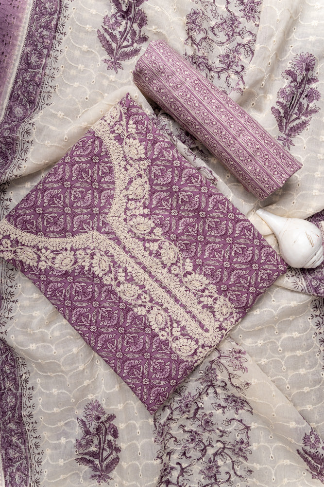 Mauve Digital Printed Cotton Unstitched Suit With Dupatta