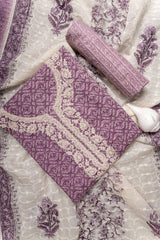 Mauve Digital Printed Cotton Unstitched Suit With Dupatta