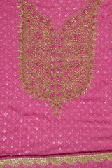 Pink Georgette Unstitched Suit With Organza Dupatta