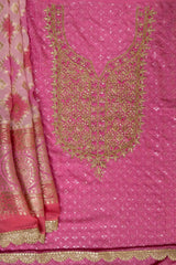 Pink Georgette Unstitched Suit With Organza Dupatta