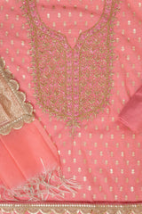 Gajari Cotton Unstitched Suit With Organza Dupatta