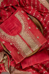 Coral Crepe Embroidered Unstitched Suit With Georgette Dupatta