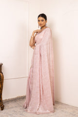 Peach Georgette Embroidered Sequence Saree With Unstitched Blouse