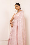 Peach Georgette Embroidered Sequence Saree With Unstitched Blouse