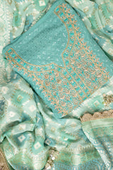 Mint Green Georgette Unstitched Suit With Organza Dupatta