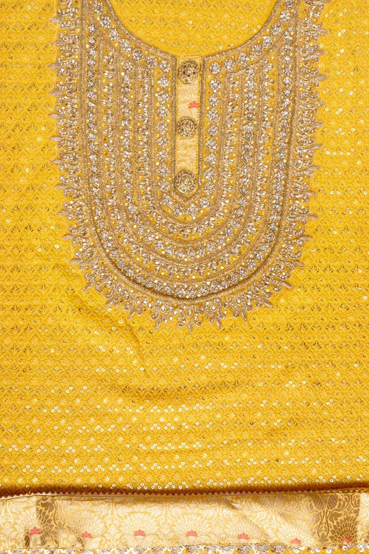 Mango Gold Georgette Unstitched Suit With Organza Dupatta