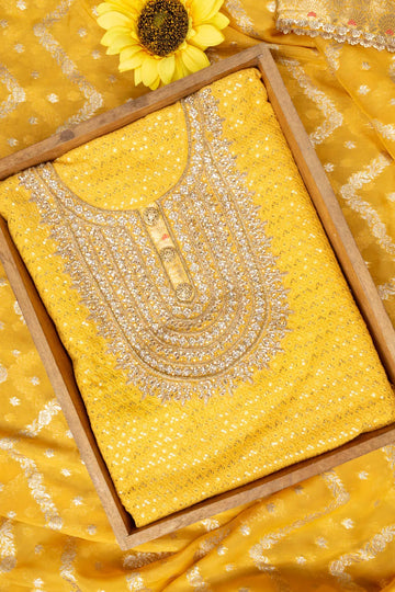 Mango Gold Georgette Unstitched Suit With Organza Dupatta