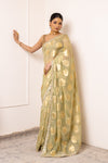 Pista Organza Embroidered Saree With Unstitched Blouse