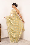 Pista Organza Embroidered Saree With Unstitched Blouse