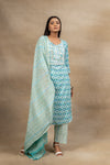 Firozi Off White Cotton Readymade Suit And Pant With Cotton Dupatta