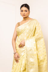 Lemon Gold Dola Banarasi Woven Zari Saree With Unstitched Blouse