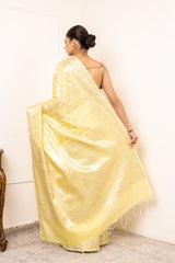 Lemon Gold Dola Banarasi Woven Zari Saree With Unstitched Blouse