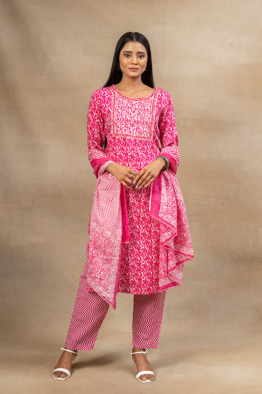 Rani Cotton Readymade Suit And Pant With Cotton Dupatta