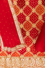 Orange Maroon Chinon Embroidered Unstitched Suit With Dupatta