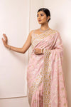 Peach Organza Swarovski Sequence Saree With Unstitched Blouse