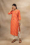 Red Bandhini Printed Muslin Readymade Long Kurta